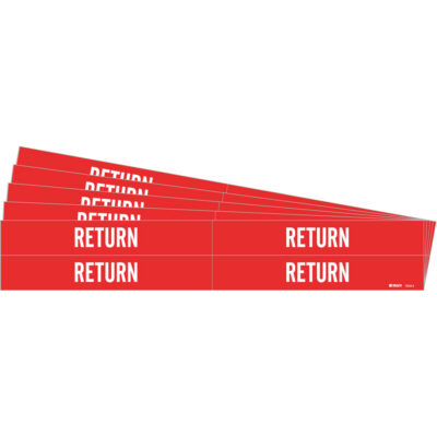 Marqueur de tuyau «Return», Autocollant, 1-1/8" h x 7" la, Blanc/rouge