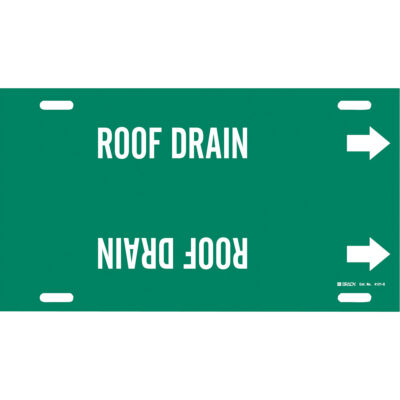 Marqueur de tuyau «Roof Drain», À attacher, 10" h x 24" la, Blanc/vert