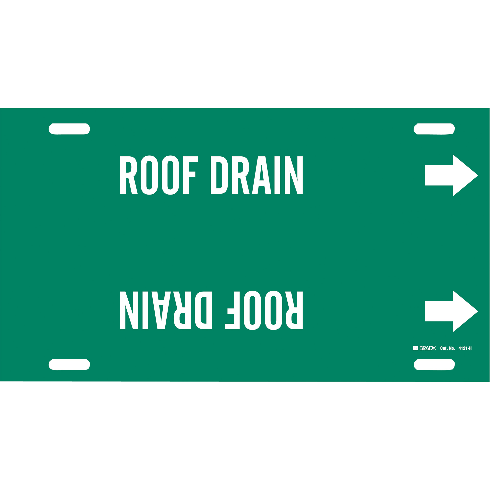 Marqueur de tuyau «Roof Drain», À attacher, 10" h x 32" la, Blanc/vert