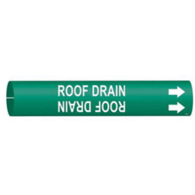 Marqueur de tuyau «Roof Drain», À pression, 2-13/16" h x 2-13/16" la, Blanc/vert