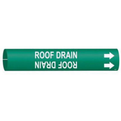 Marqueur de tuyau «Roof Drain», À pression, 2" h x 2" la, Blanc/vert