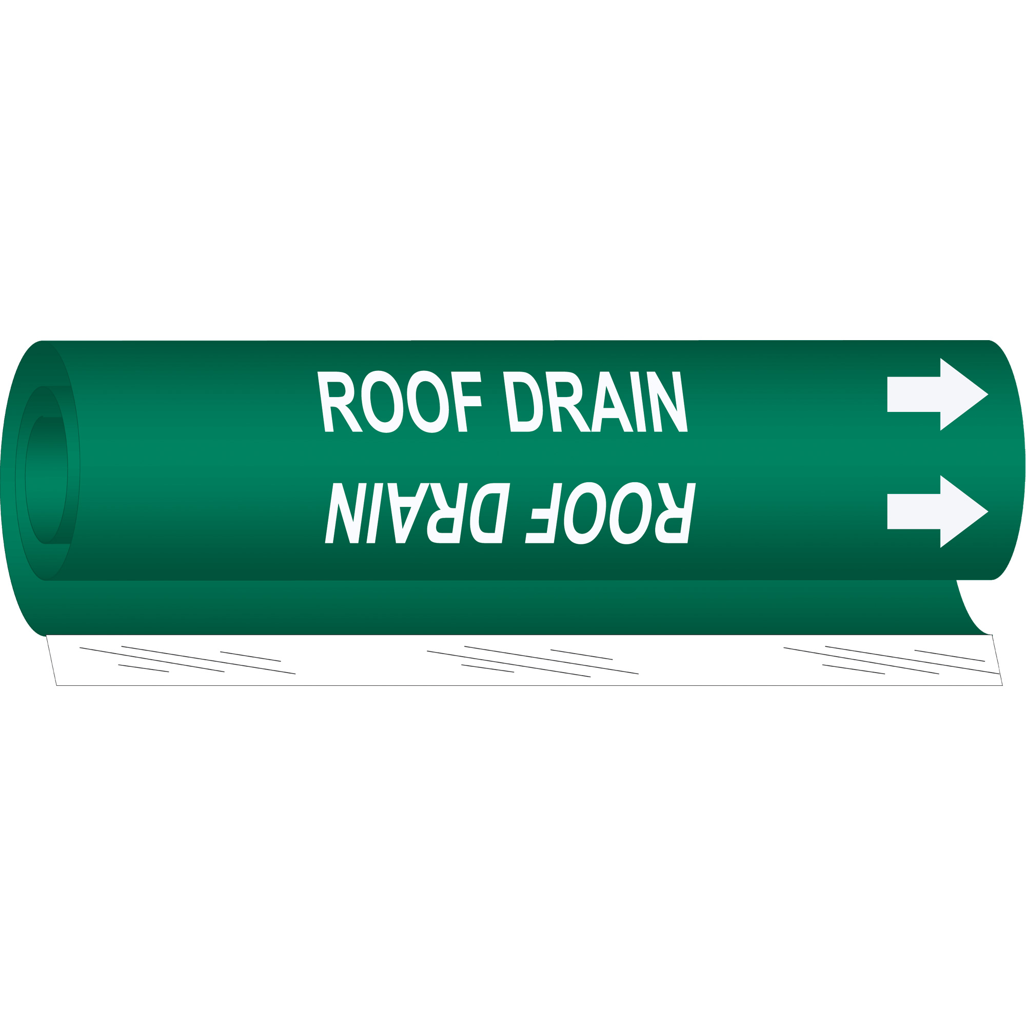 Marqueur de tuyau «Roof Drain», Enveloppant, 9" h x 8" la, Blanc/vert