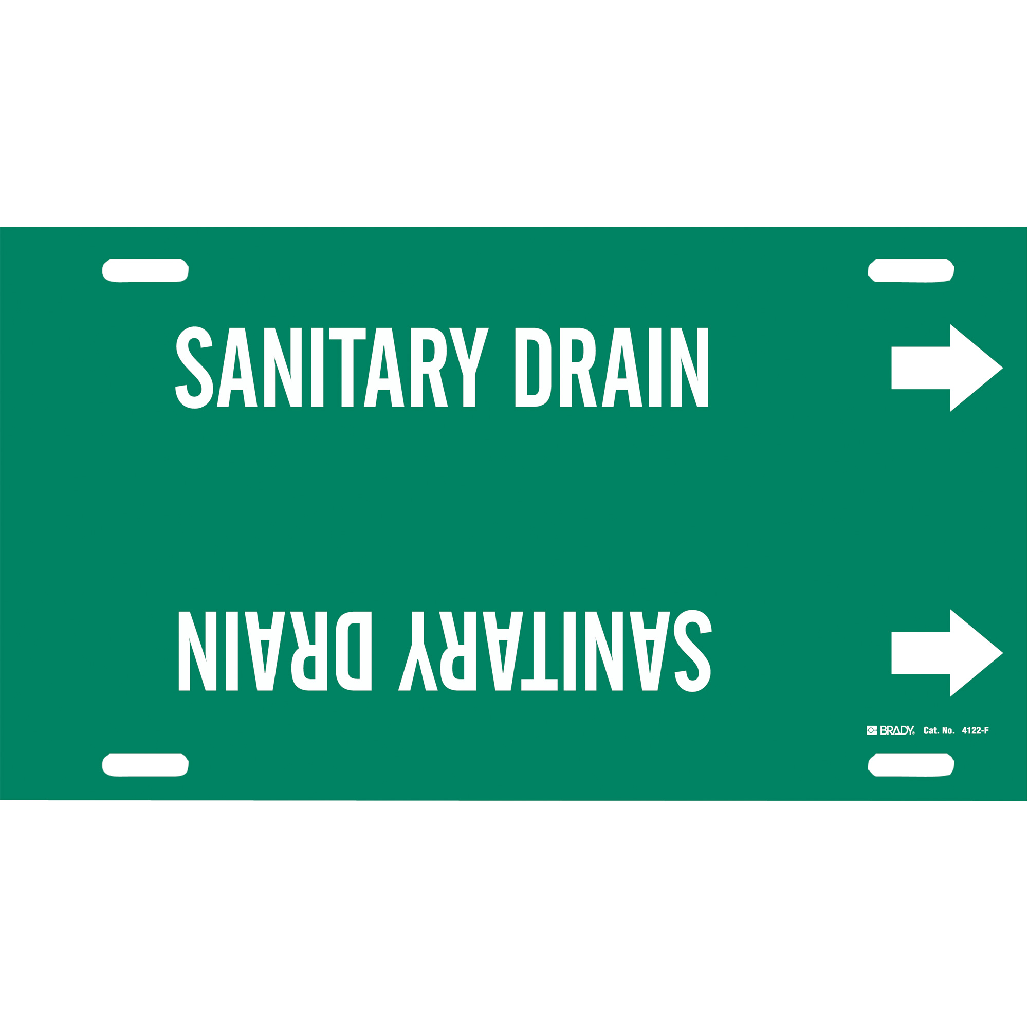 Marqueur de tuyau «Sanitary Drain», À attacher, 8" h x 16" la, Blanc/vert