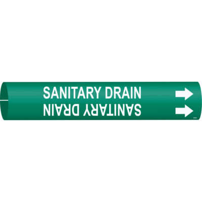 Marqueur de tuyau «Sanitary Drain», À pression, 2" h x 2" la, Blanc/vert