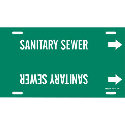 Marqueur de tuyau «Sanitary Sewer», À attacher, 8" h x 16" la, Blanc/vert