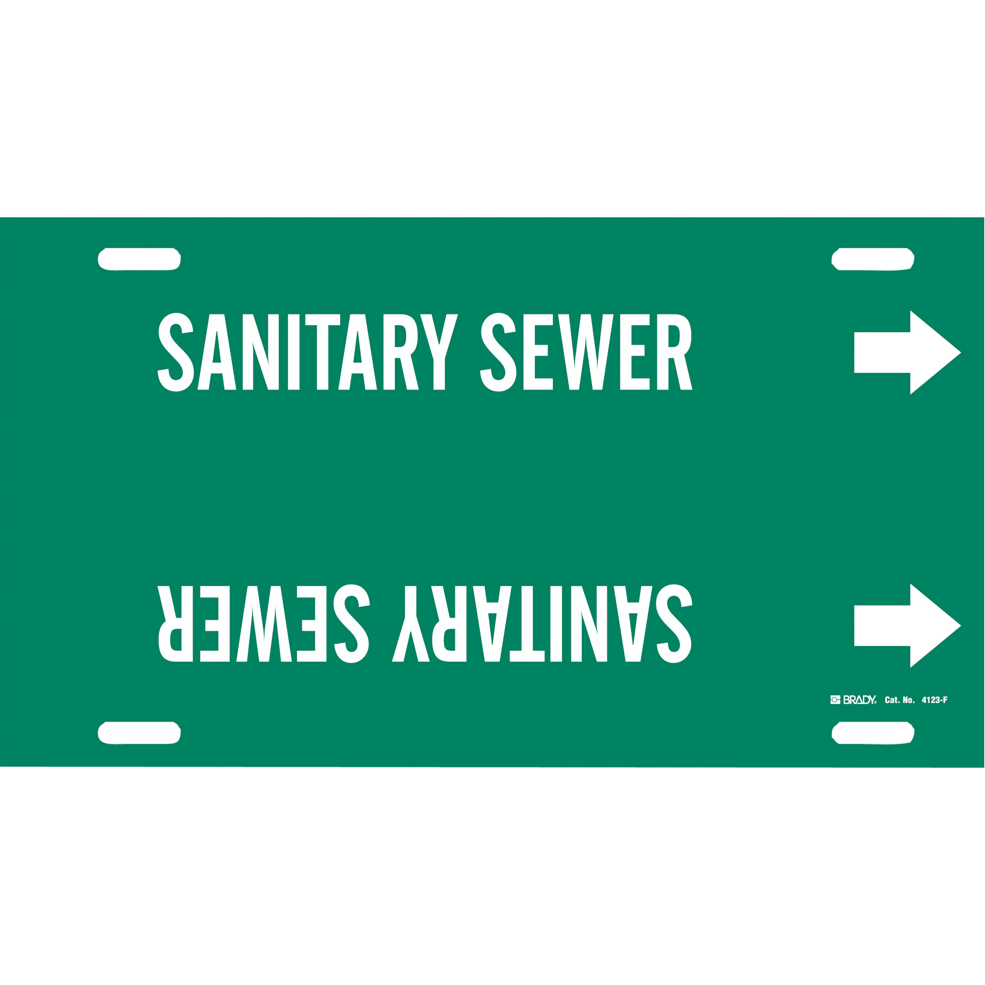 Marqueur de tuyau «Sanitary Sewer», À attacher, 8" h x 16" la, Blanc/vert