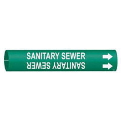 Marqueur de tuyau «Sanitary Sewer», À pression, 2-13/16" h x 2-13/16" la, Blanc/vert