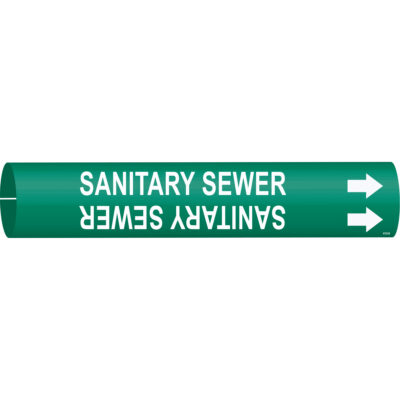 Marqueur de tuyau «Sanitary Sewer», À pression, 7/8" h x 7/8" la, Blanc/vert