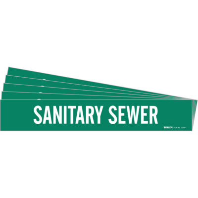 Marqueur de tuyau «Sanitary Sewer», Autocollant, 2-1/4" h x 14" la, Blanc/vert