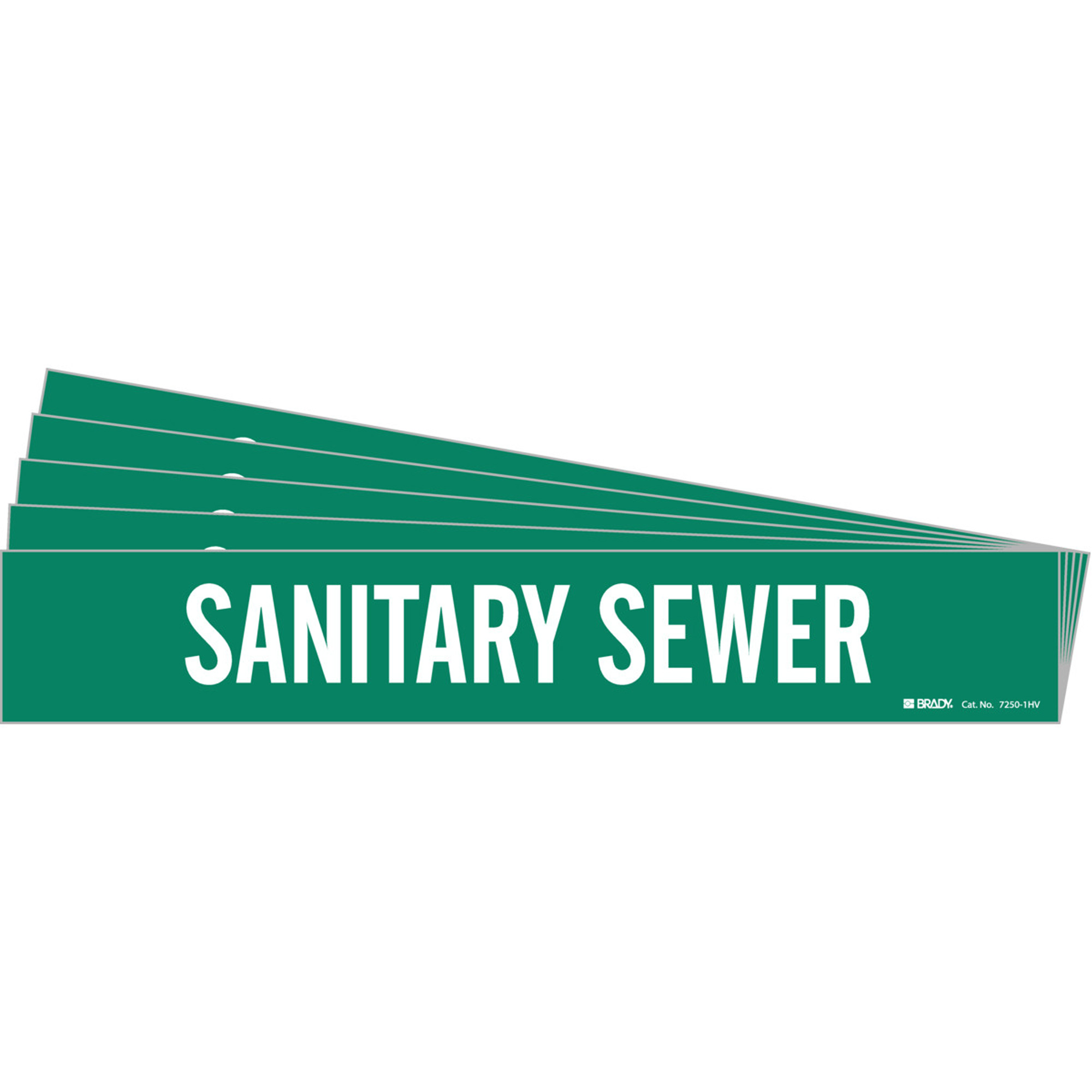 Marqueur de tuyau «Sanitary Sewer», Autocollant, 4" h x 24" la, Blanc/vert