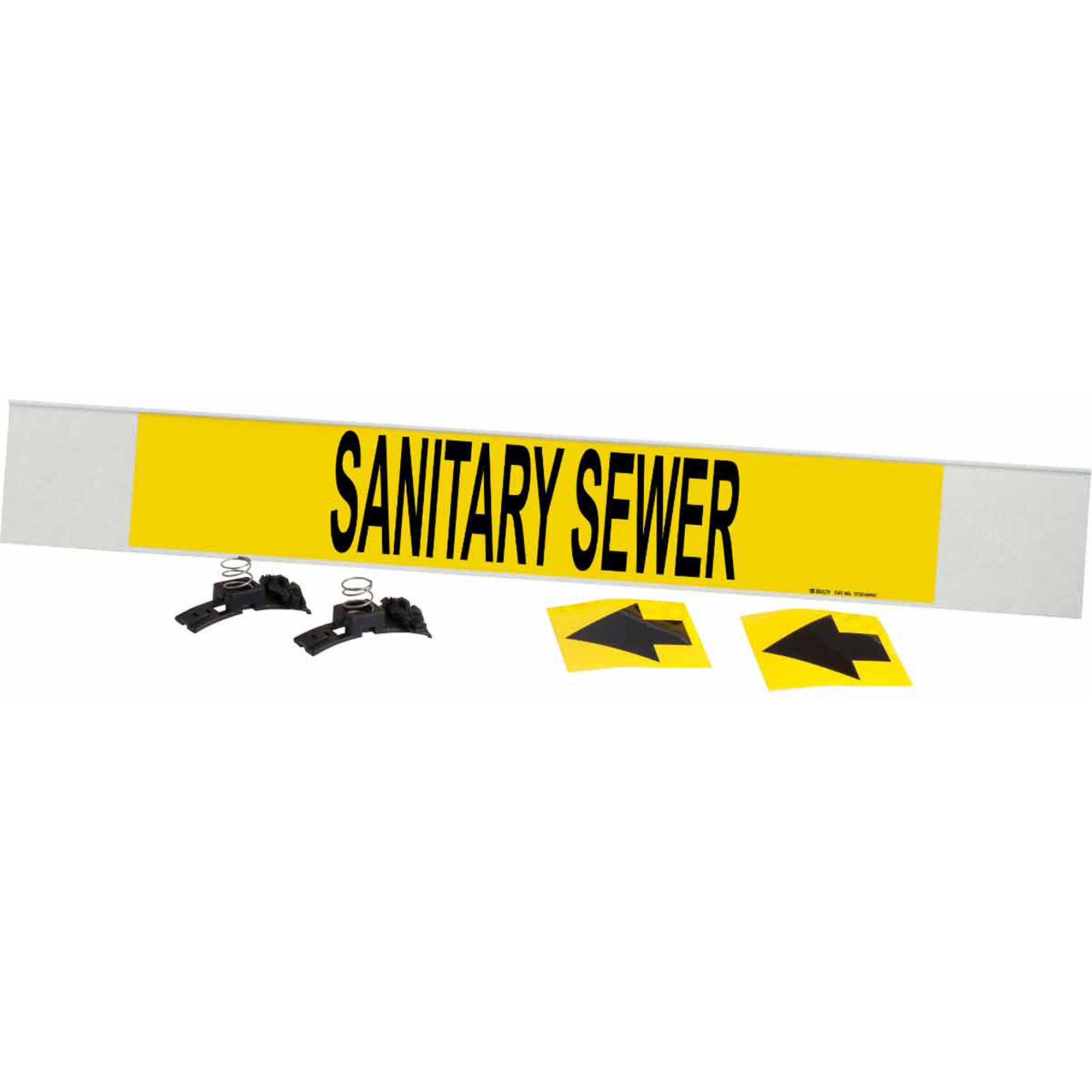 Marqueur de tuyau «Sanitary Sewer», Transporteur en fibre de verre avec agrafes, 4" h x 24" la, Noir sur jaune