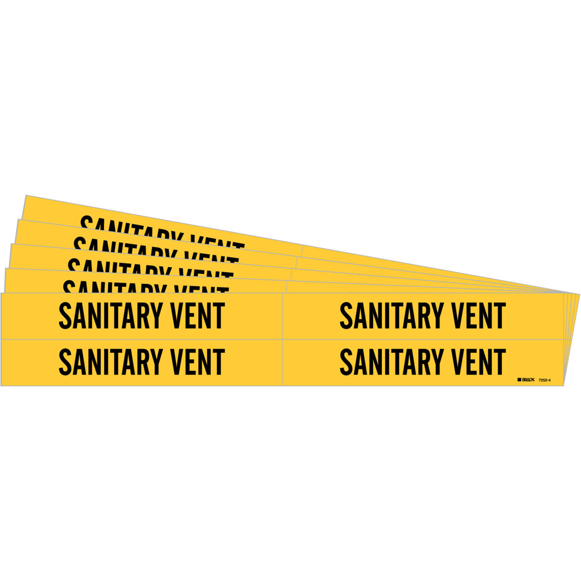 Marqueur de tuyau «Sanitary Vent», Autocollant, 1-1/8" h x 7" la, Noir sur jaune