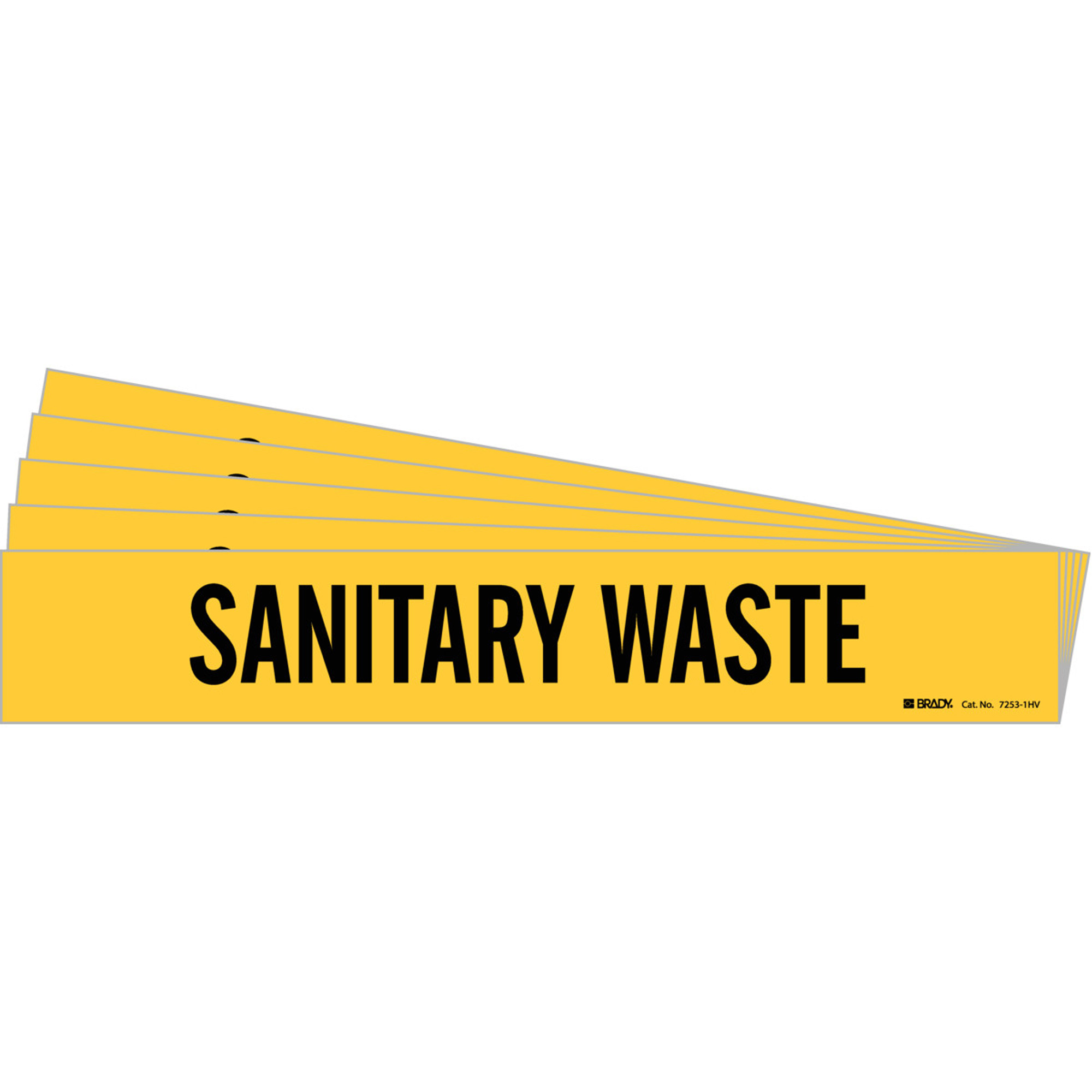 Marqueur de tuyau «Sanitary Waste», Autocollant, 4" h x 24" la, Noir sur jaune