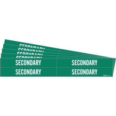 Marqueur de tuyau «Secondary», Autocollant, 1-1/8" h x 7" la, Blanc/vert