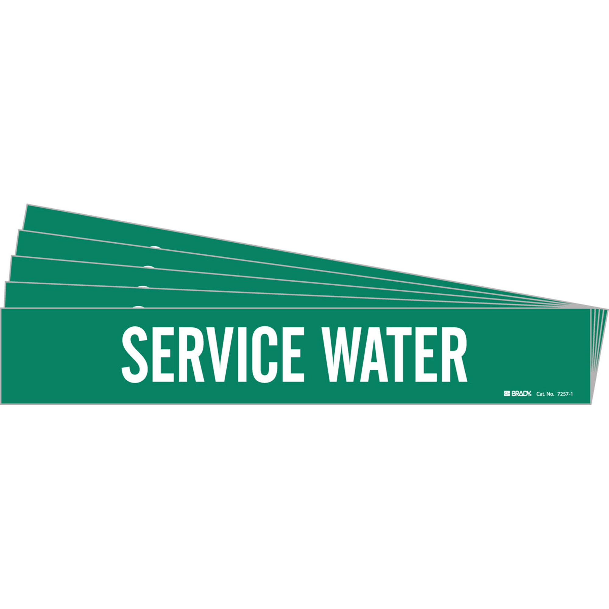 Marqueur de tuyau «Service Water», Autocollant, 2-1/4" h x 14" la, Blanc/vert