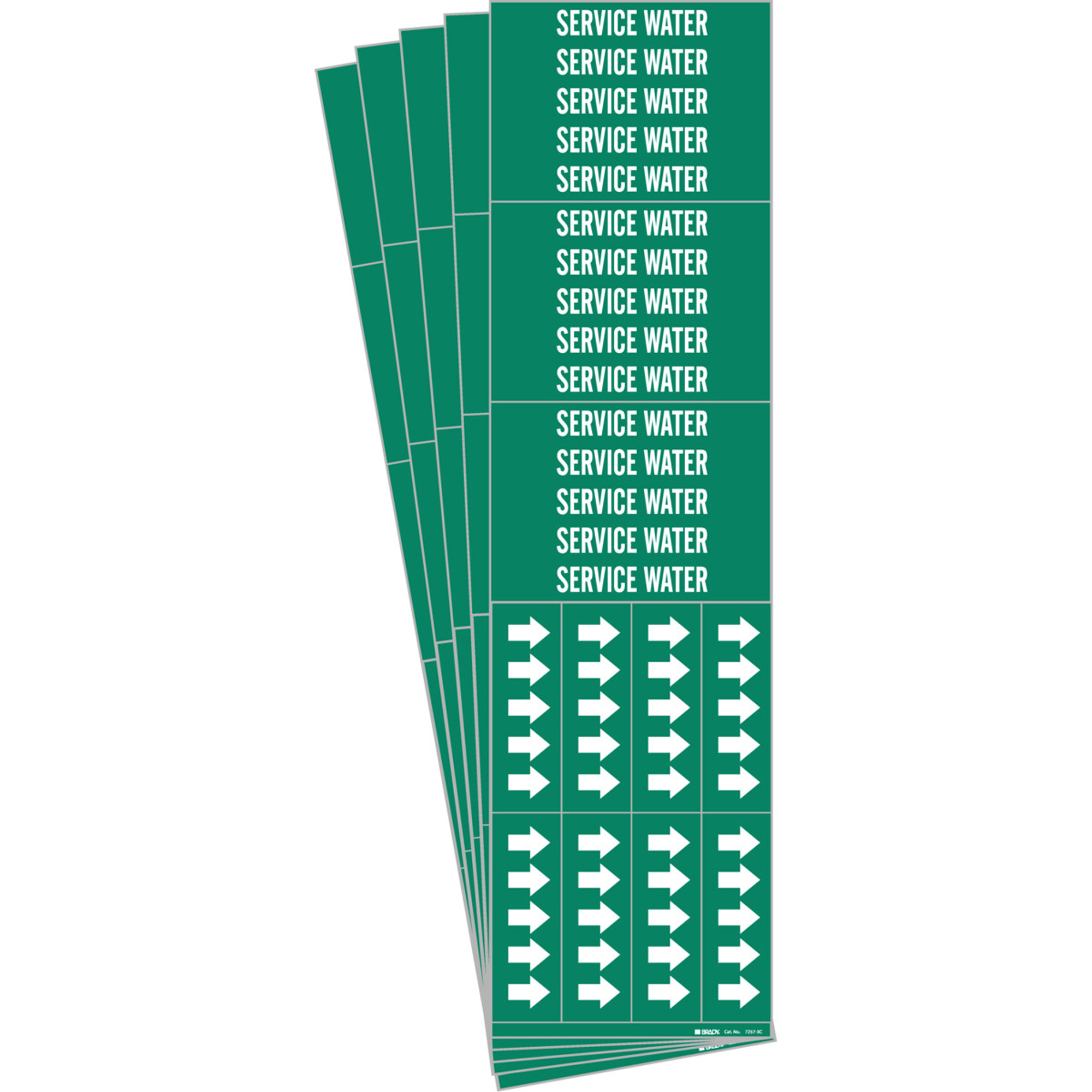 Marqueur de tuyau «Service Water», Autocollant, 2-1/4" h x 2-3/4" la, Blanc/vert