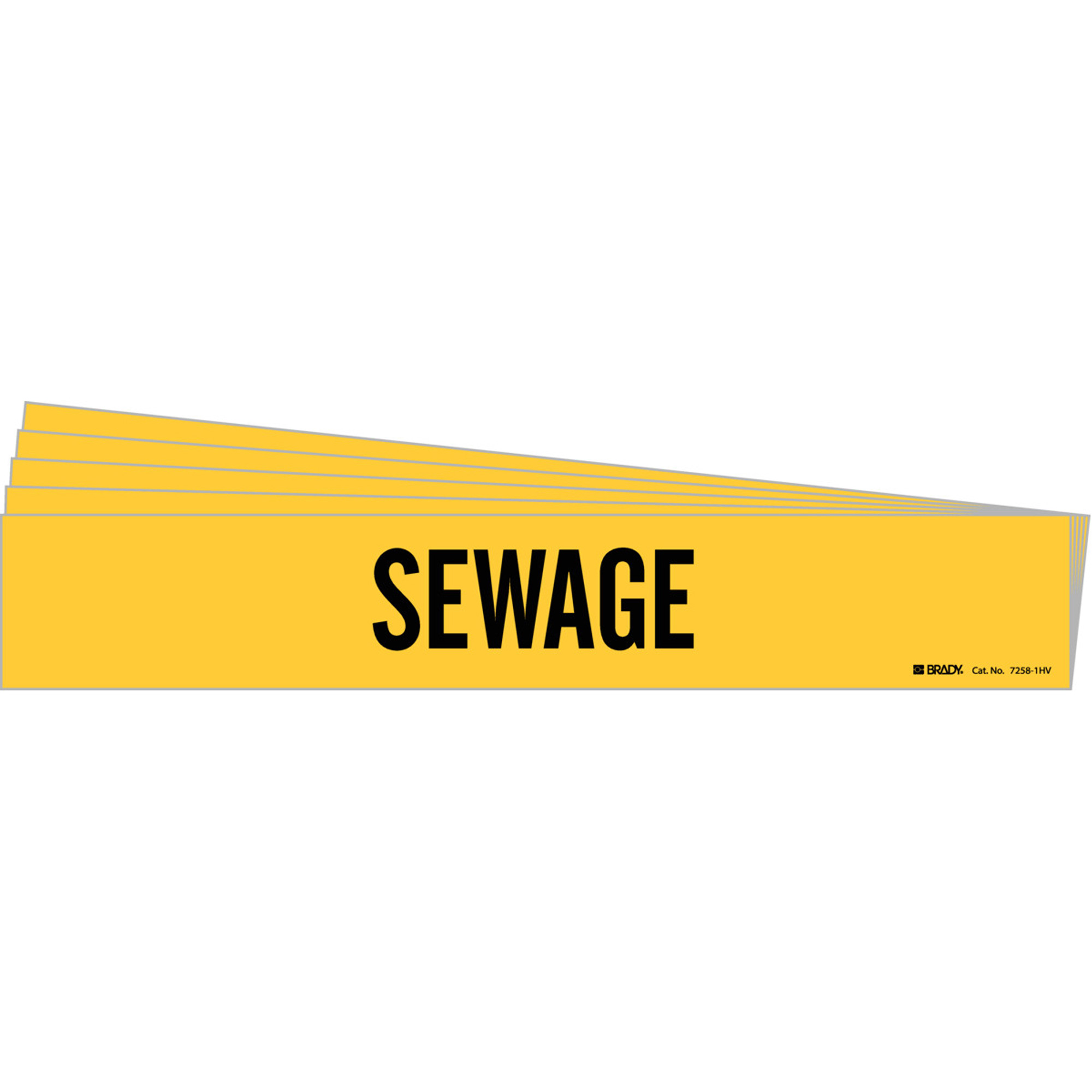 Marqueur de tuyau «Sewage», Autocollant, 4" h x 24" la, Noir sur jaune