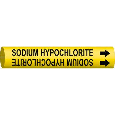 Marqueur de tuyau «Sodium Hypochlorite», À pression, 2" h x 2" la, Noir sur jaune