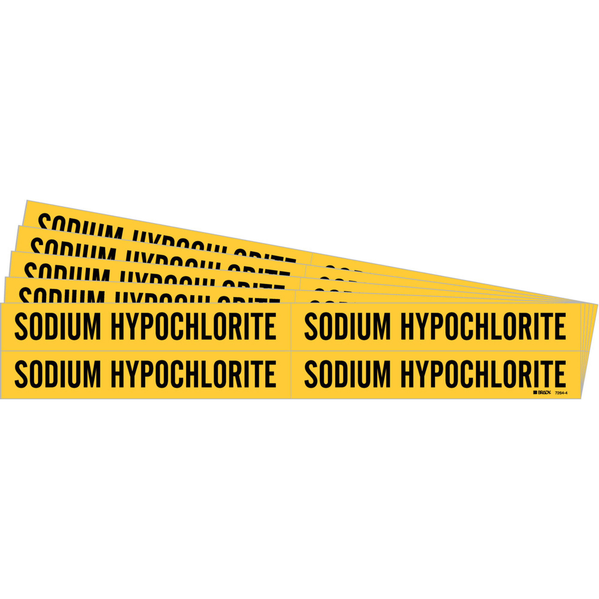 Marqueur de tuyau «Sodium Hypochlorite», Autocollant, 1-1/8" h x 7" la, Noir sur jaune