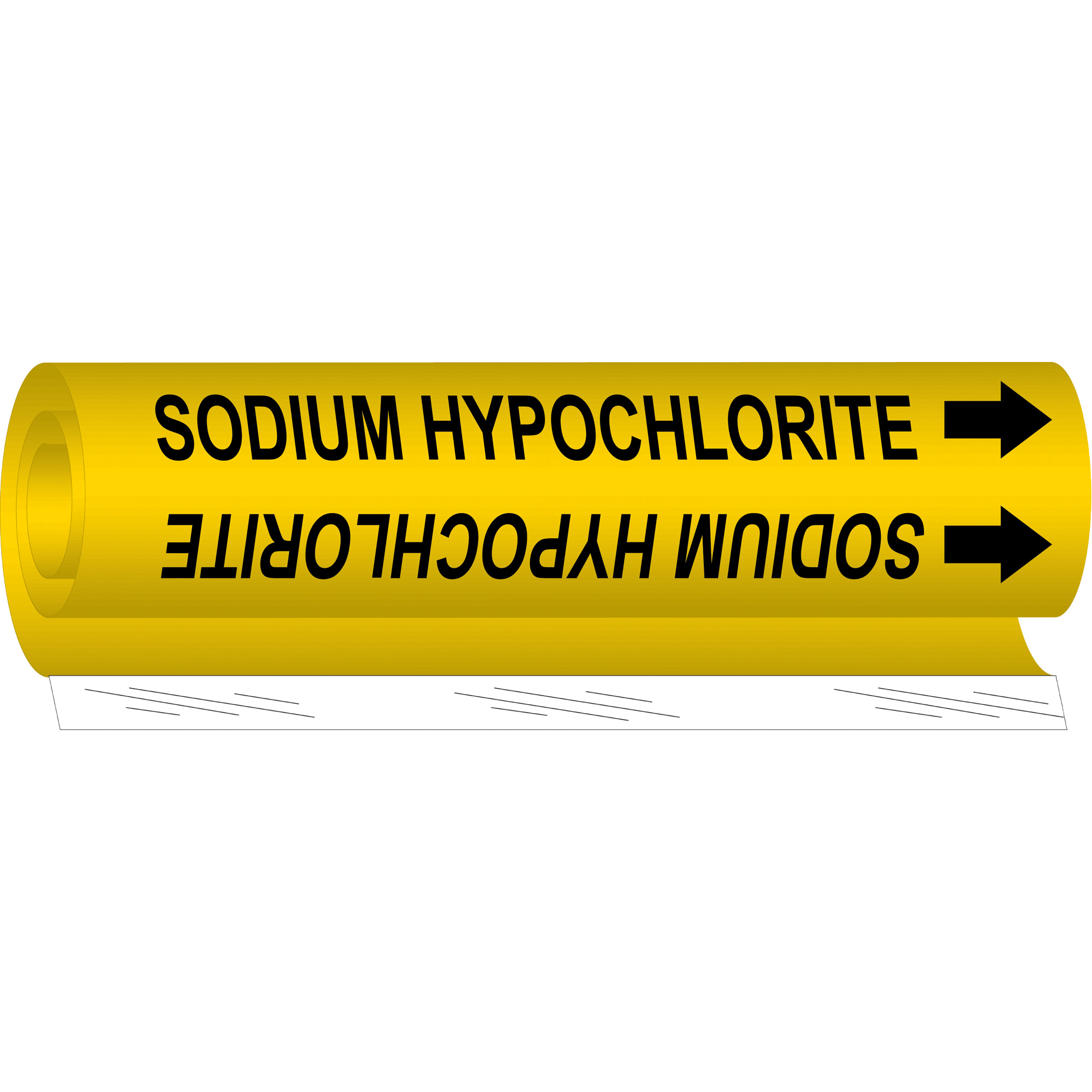 Marqueur de tuyau «Sodium Hypochlorite», Enveloppant, 26" h x 12" la, Noir sur jaune