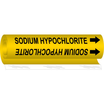 Marqueur de tuyau «Sodium Hypochlorite», Enveloppant, 9" h x 8" la, Noir sur jaune