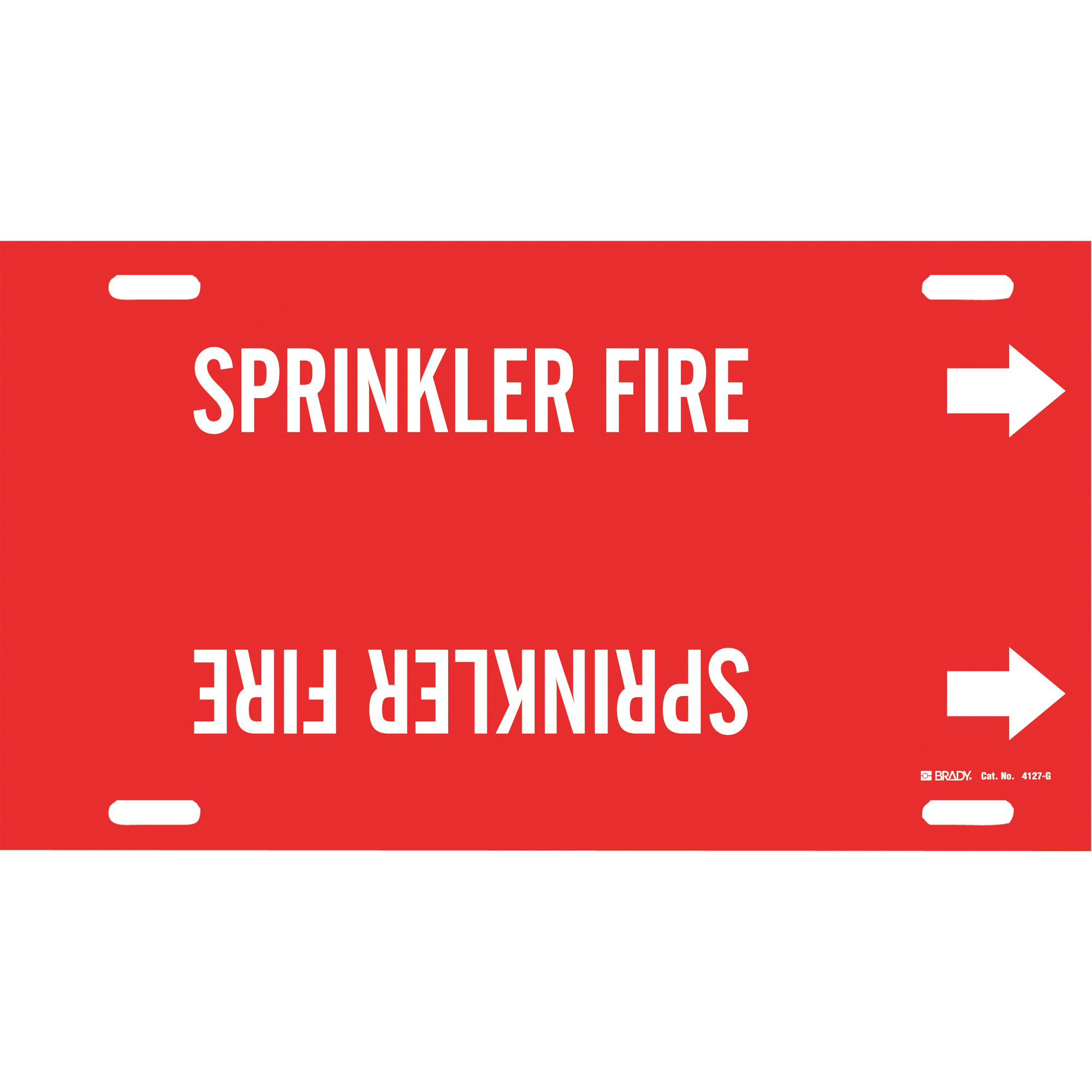Marqueur de tuyau «Sprinkler Fire», À attacher, 10" h x 24" la, Blanc/rouge
