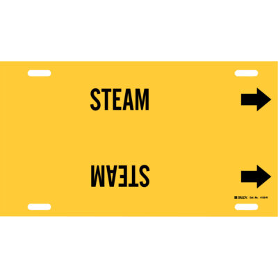 Marqueur de tuyau «Steam», À attacher, 10" h x 32" la, Noir sur jaune