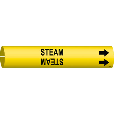 Marqueur de tuyau «Steam», À pression, 2-13/16" h x 2-13/16" la, Noir sur jaune