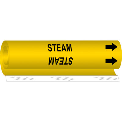 Marqueur de tuyau «Steam», Enveloppant, 5" h x 8" la, Noir sur jaune