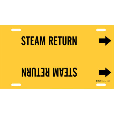 Marqueur de tuyau «Steam Return», À attacher, 10" h x 32" la, Noir sur jaune