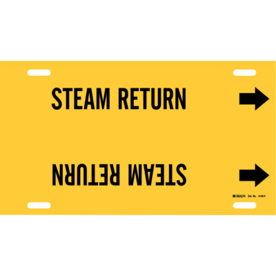 Marqueur de tuyau «Steam Return», À attacher, 8" h x 16" la, Noir sur jaune