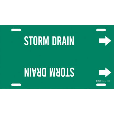 Marqueur de tuyau «Storm Drain», À attacher, 10" h x 24" la, Blanc/vert