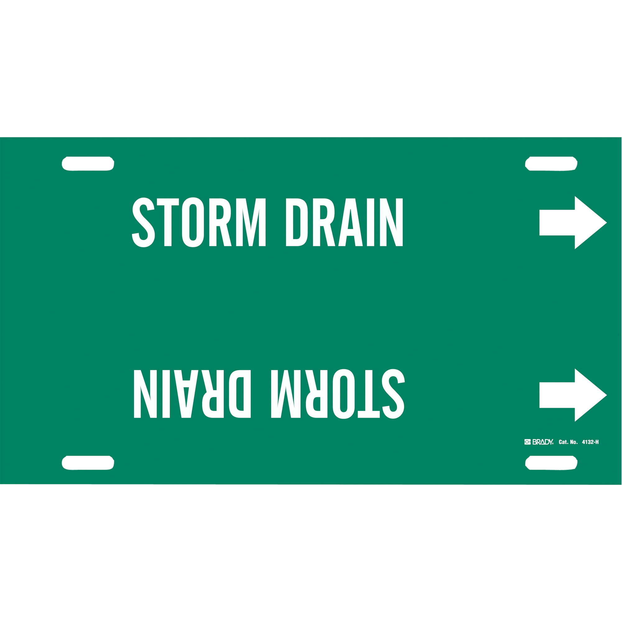 Marqueur de tuyau «Storm Drain», À attacher, 10" h x 32" la, Blanc/vert