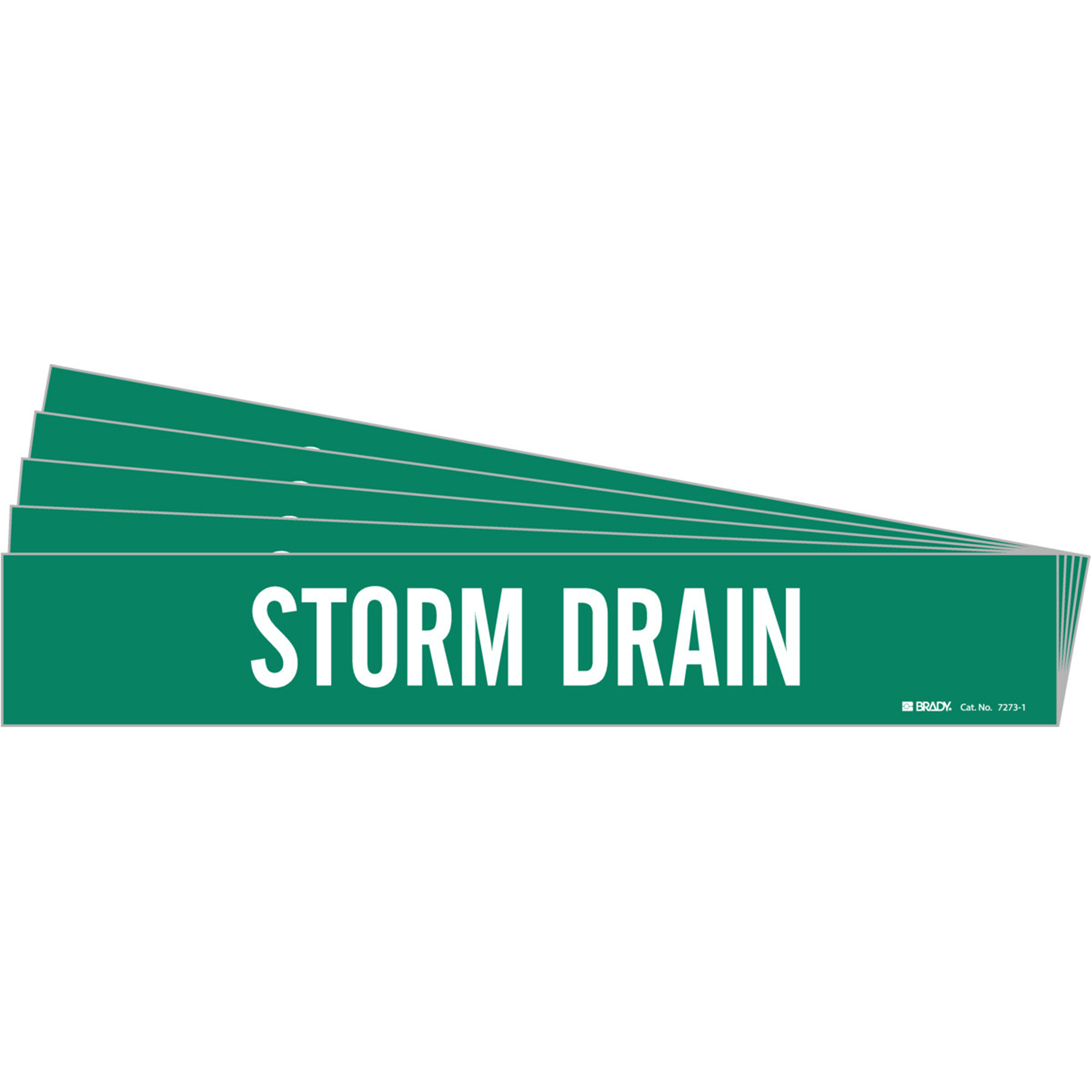 Marqueur de tuyau «Storm Drain», Autocollant, 2-1/4" h x 14" la, Blanc/vert