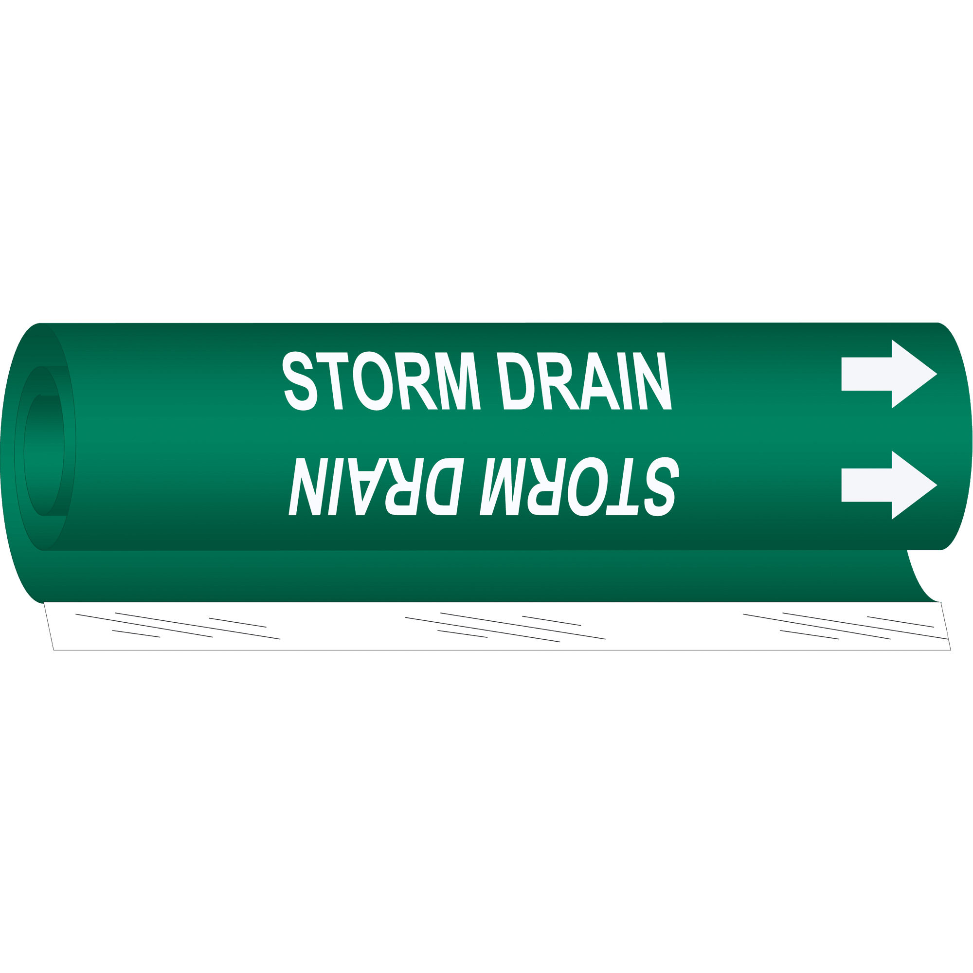 Marqueur de tuyau «Storm Drain», Enveloppant, 5" h x 8" la, Blanc/vert