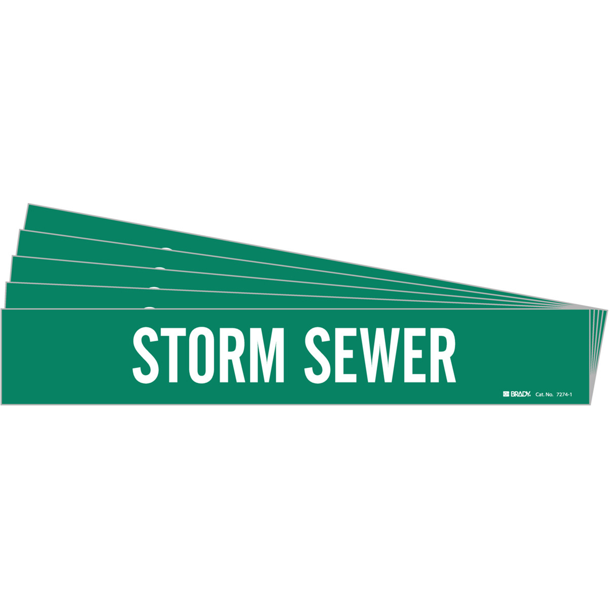Marqueur de tuyau «Storm Sewer», Autocollant, 2-1/4" h x 14" la, Blanc/vert