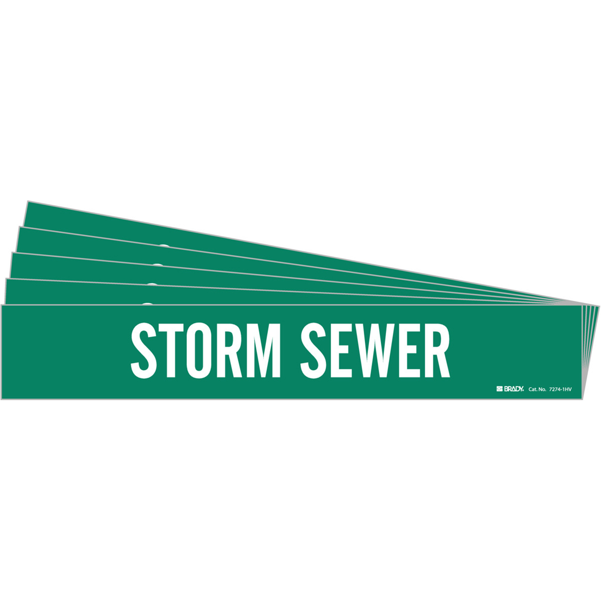 Marqueur de tuyau «Storm Sewer», Autocollant, 4" h x 24" la, Blanc/vert