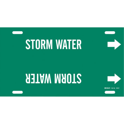 Marqueur de tuyau «Storm Water», À attacher, 8" h x 16" la, Blanc/vert