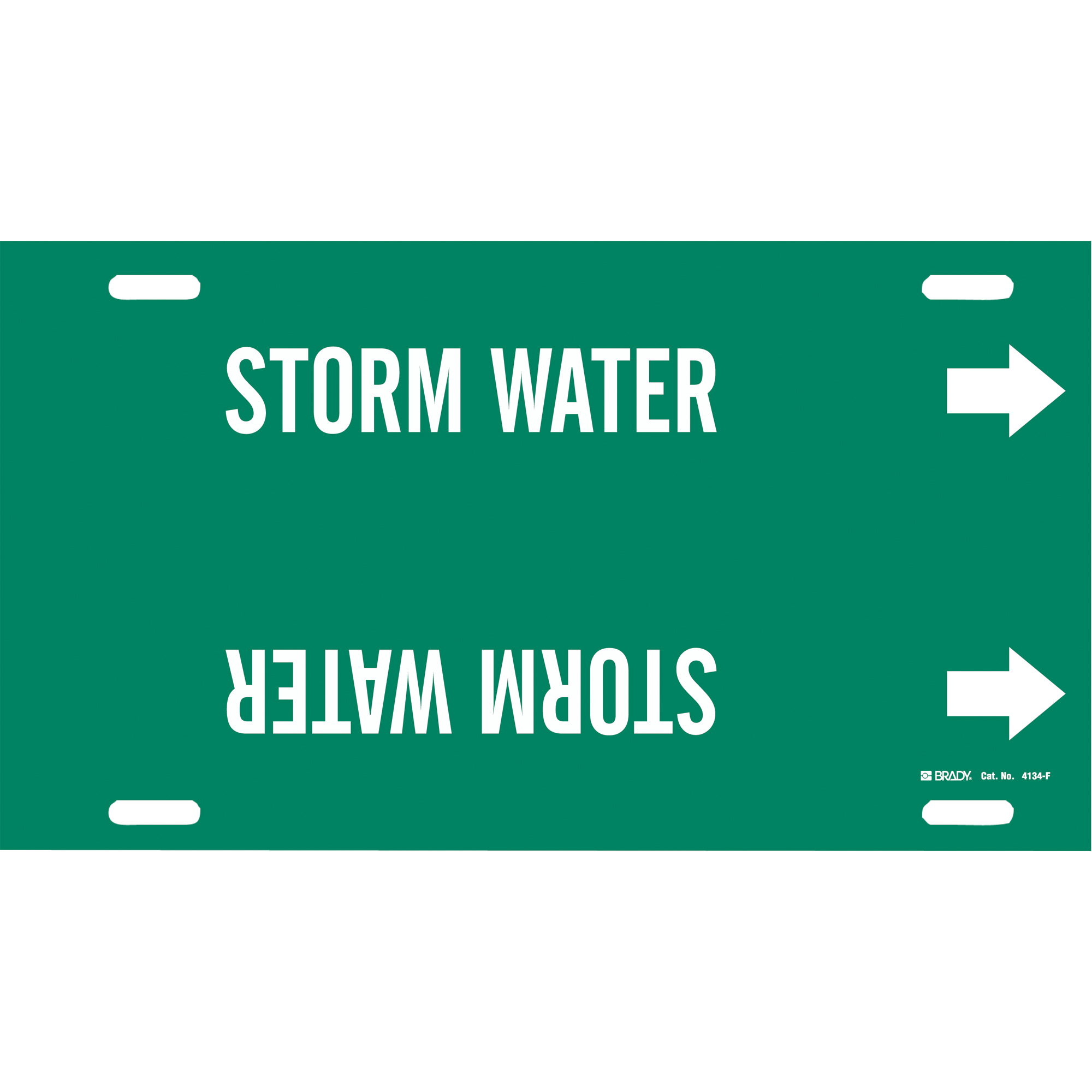 Marqueur de tuyau «Storm Water», À attacher, 8" h x 16" la, Blanc/vert