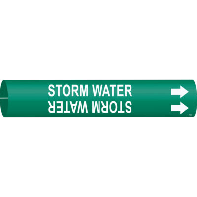 Marqueur de tuyau «Storm Water», À pression, 2" h x 2" la, Blanc/vert