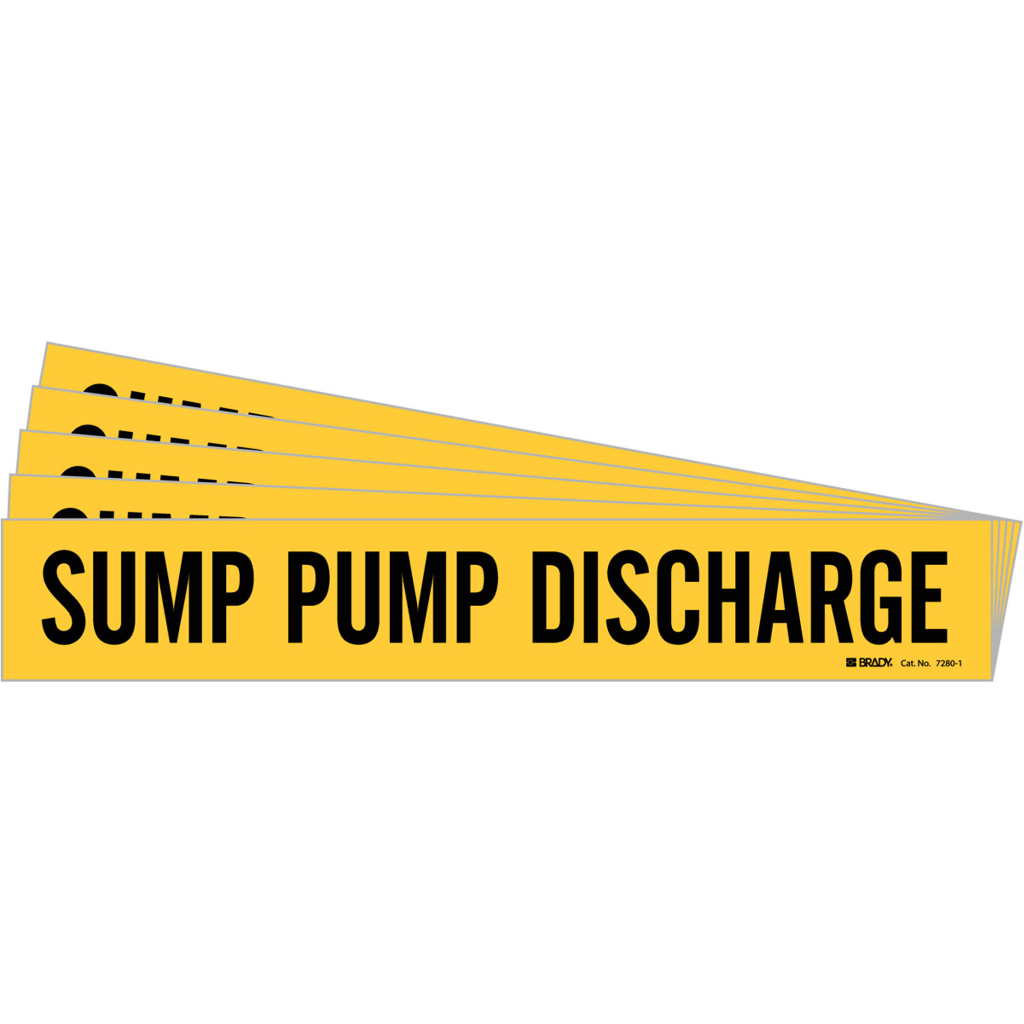Marqueur de tuyau «Sump Pump Discharge», Autocollant, 2-1/4" h x 14" la, Noir sur jaune