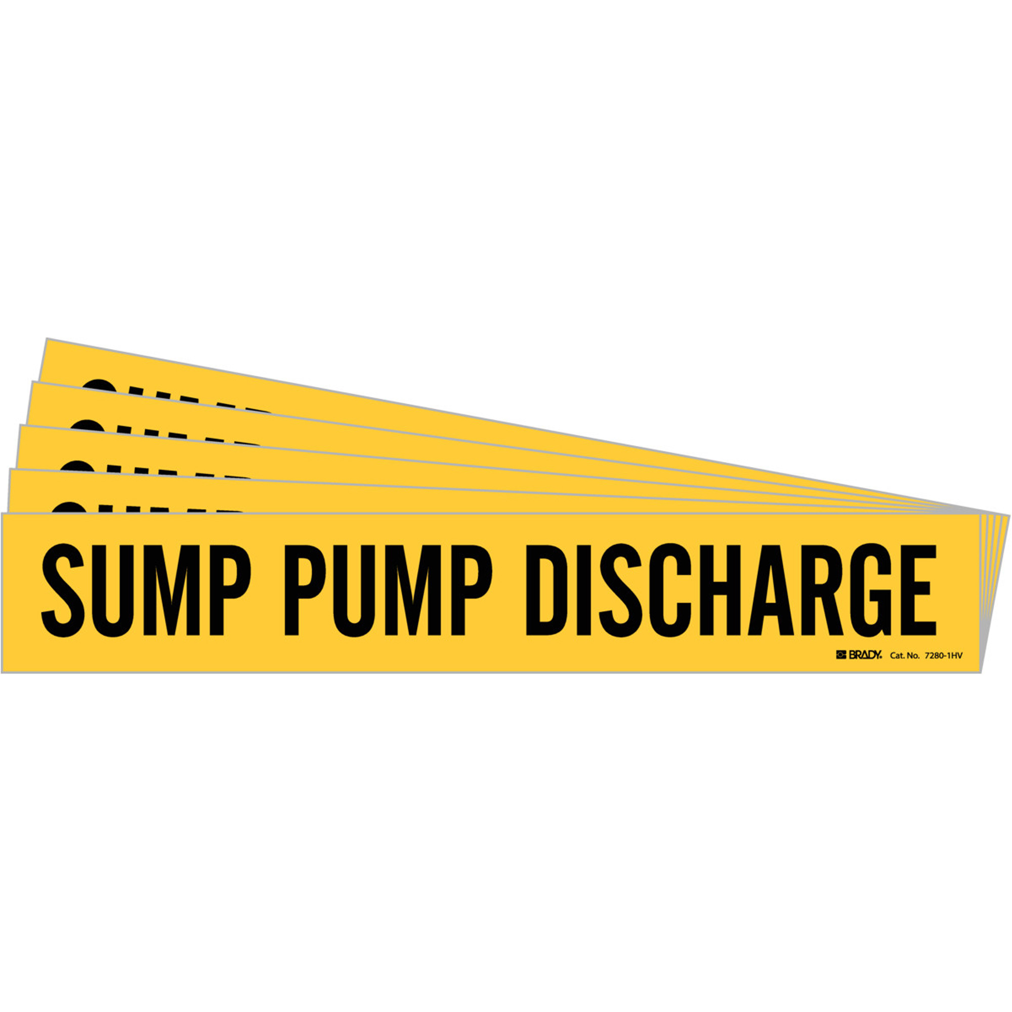 Marqueur de tuyau «Sump Pump Discharge», Autocollant, 4" h x 20" la, Noir sur jaune