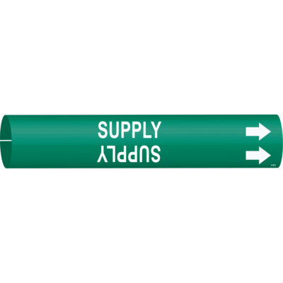 Marqueur de tuyau «Supply», À pression, 2" h x 2" la, Blanc/vert