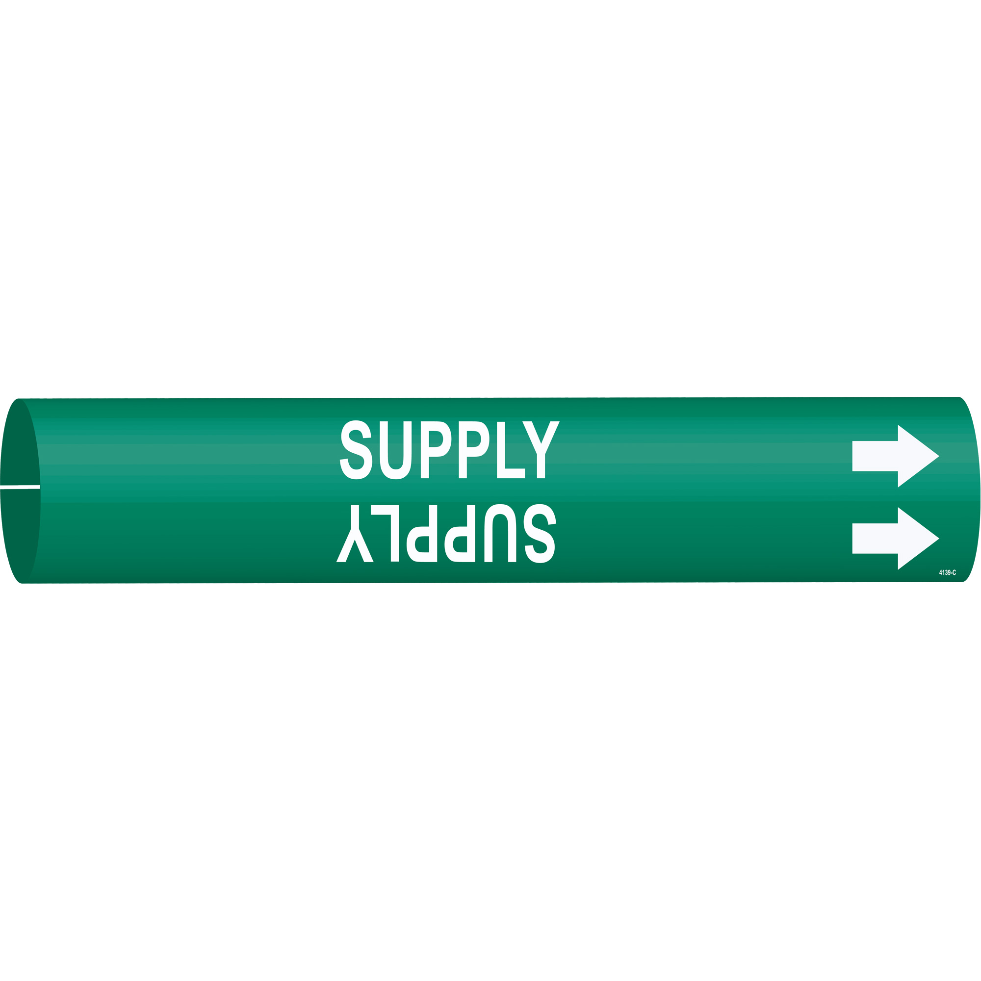 Marqueur de tuyau «Supply», À pression, 2" h x 2" la, Blanc/vert