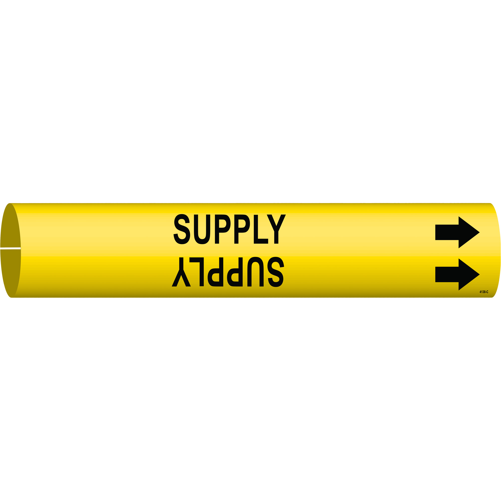 Marqueur de tuyau «Supply», À pression, 2" h x 2" la, Noir sur jaune
