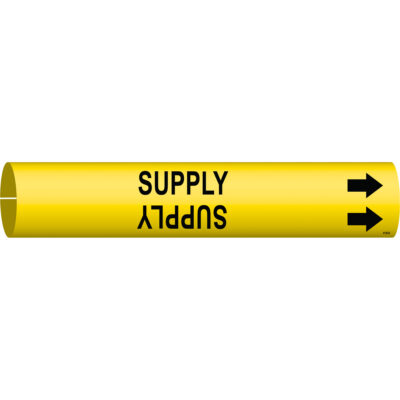 Marqueur de tuyau «Supply», À pression, 7/8" h x 7/8" la, Noir sur jaune