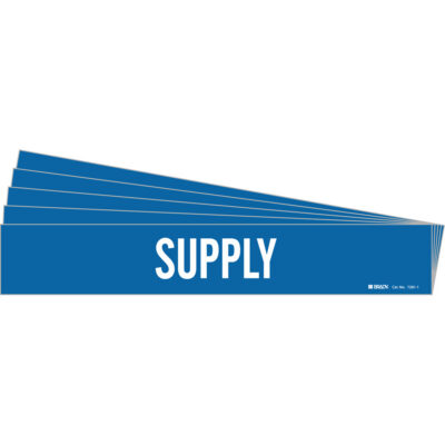 Marqueur de tuyau «Supply», Autocollant, 2-1/4" h x 14" la, Blanc/bleu