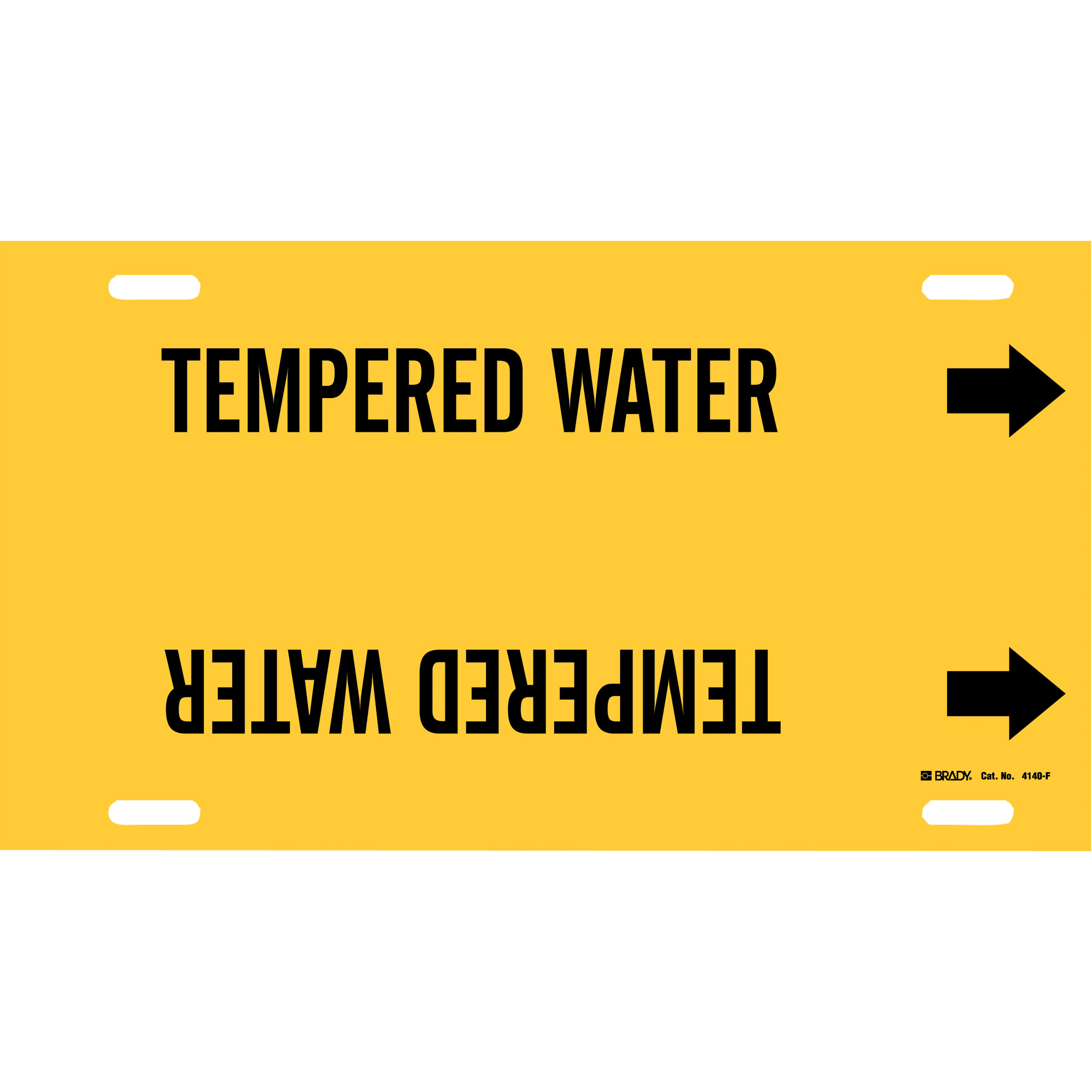 Marqueur de tuyau «Tempered Water», À attacher, 8" h x 16" la, Noir sur jaune