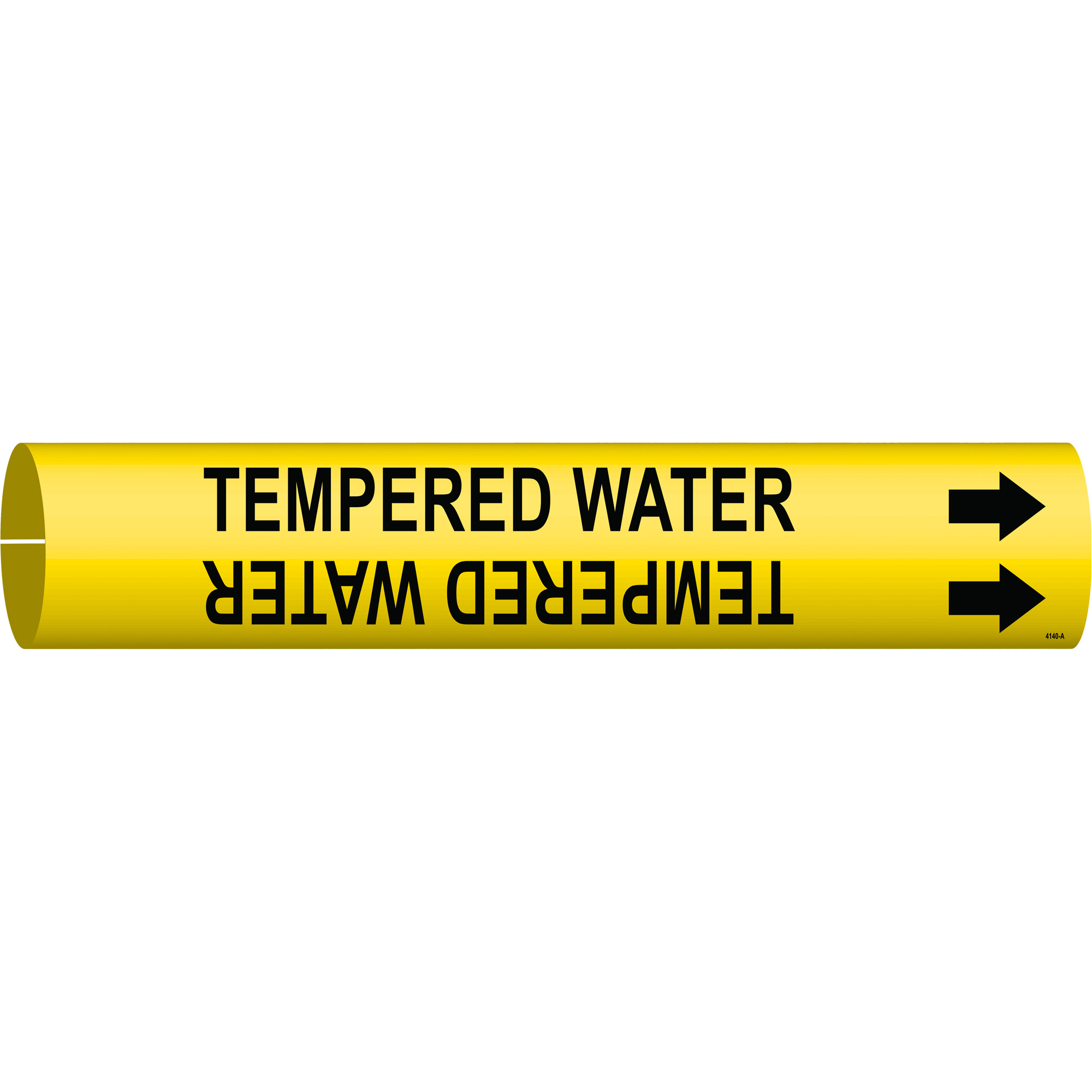 Marqueur de tuyau «Tempered Water», À pression, 13/16" h x 13/16" la, Noir sur jaune