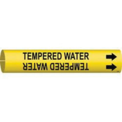 Marqueur de tuyau «Tempered Water», À pression, 2" h x 2" la, Noir sur jaune